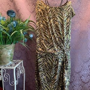 Avenue Faux Wrap Sleeveless Dress Jungle Tropical Keyhole Back